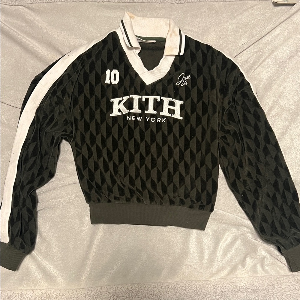 Kith Green and White Suede Geometric Pullover